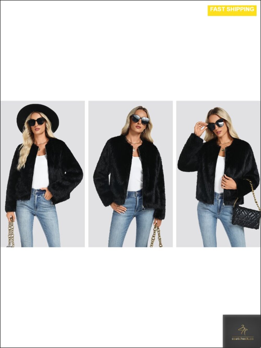 Faux Fur Zip Up Cropped Jacket Winter Warm Trendy - Picture 6 of 6